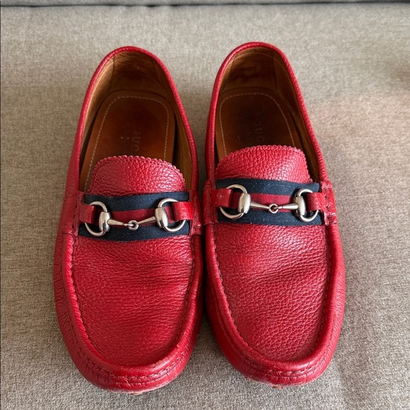 Gucci Red Leather Loafers with Silver Accents main image 5